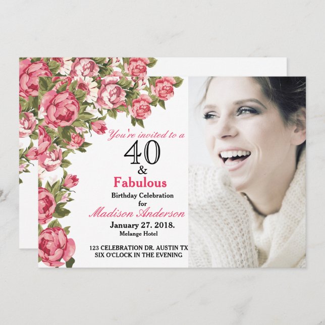 40 and Fabulous Floral | 40th Birthday Invitations (Front/Back)