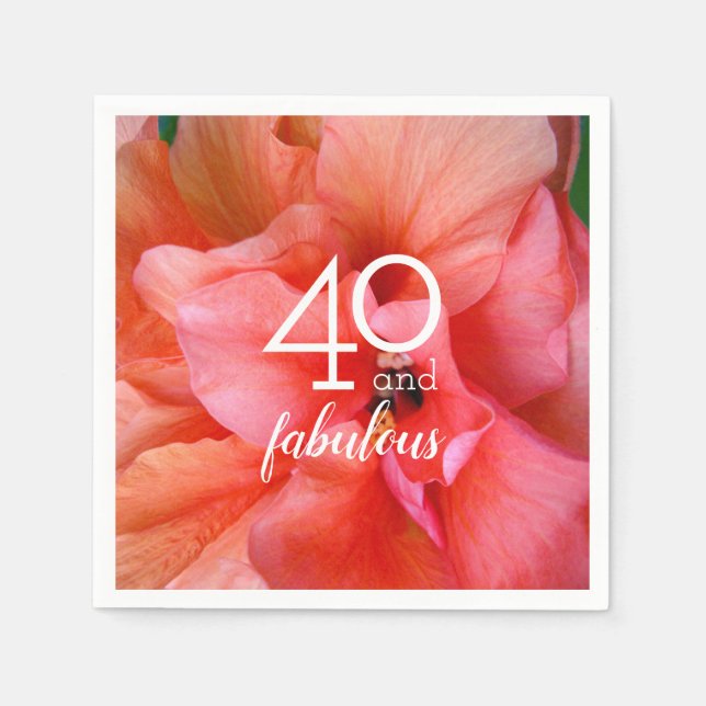 40 and Fabulous Flower Photo Birthday Party Napkin (Front)