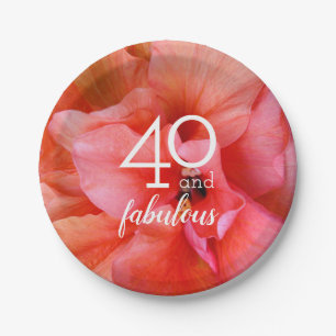 40 and Fabulous Flower Photo Birthday Party Paper Plate