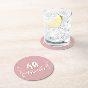 40 and Fabulous Foliage Pink 40th Birthday  Round Paper Coaster