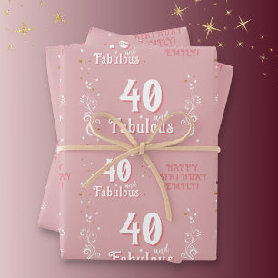 40 and Fabulous Foliage Pink 40th Birthday Wrapping Paper Sheet
