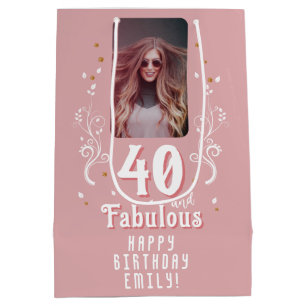 40 and Fabulous Foliage Pink Photo 40th Birthday  Medium Gift Bag