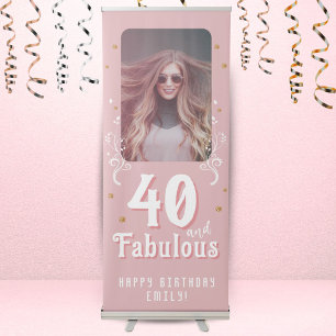 40 and Fabulous Foliage Pink Photo 40th Birthday  Retractable Banner