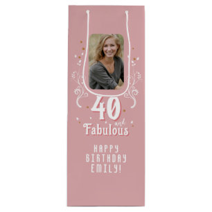 40 and Fabulous Foliage Pink Photo 40th Birthday  Wine Gift Bag