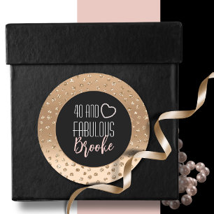 40 and Fabulous Girly Glam Chic Gold Black Blush Classic Round Sticker
