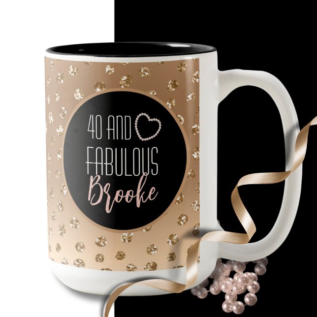 40 and Fabulous Glam Chic Girly Gold Black Blush  Two-Tone Coffee Mug (Creator Uploaded)