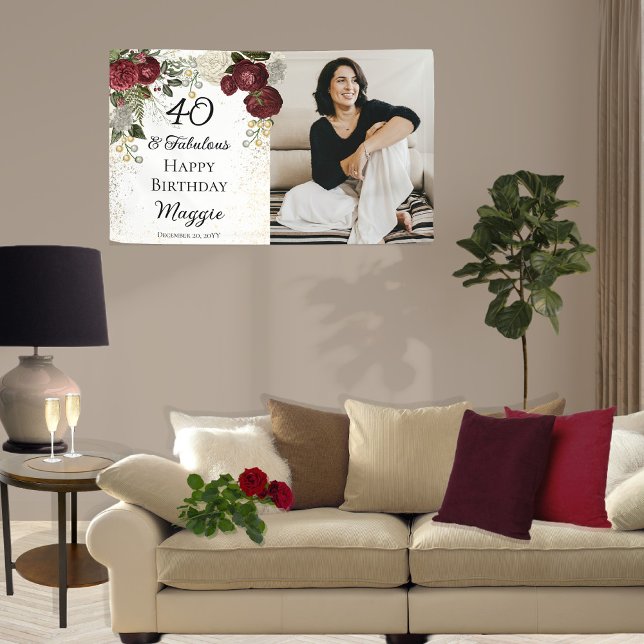 40 and Fabulous Glam Rose Floral Birthday Party  Banner (Creator Uploaded)