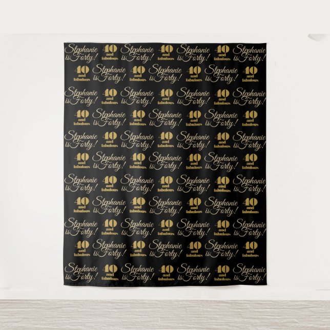 40 and Fabulous Glitter Backdrop Step and Repeat Tapestry (Front)