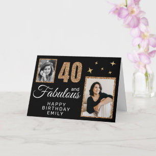 40 and Fabulous Gold Glitter 2 Photo 40th Birthday Card