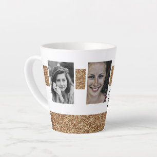40 and Fabulous Gold Glitter 2 Photo 40th Birthday Latte Mug