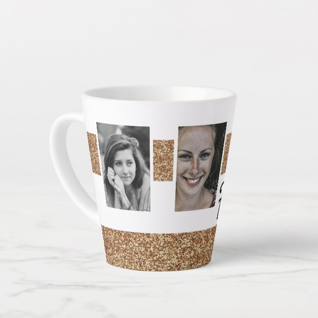 40 and Fabulous Gold Glitter 2 Photo 40th Birthday Latte Mug (Left Angle)