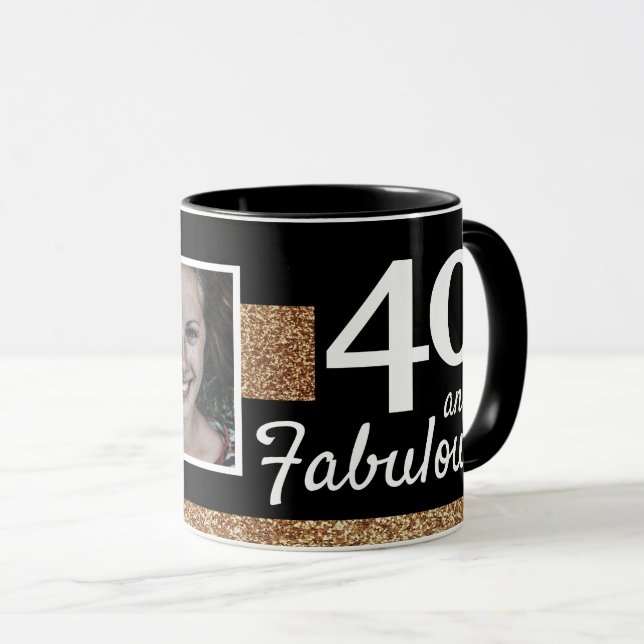 40 and Fabulous Gold Glitter 2 Photo 40th Birthday Mug (Front Right)