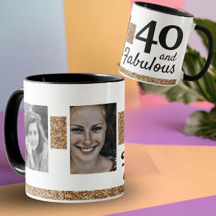 40 and Fabulous Gold Glitter 2 Photo 40th Birthday Mug