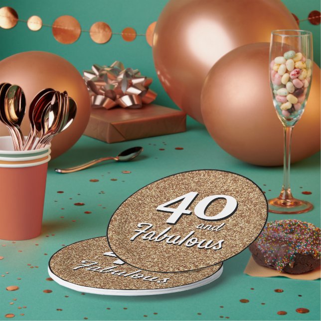 40 and Fabulous Gold Glitter 40th Birthday Paper Plate (Multi)