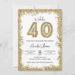 40 and Fabulous Gold Glitter 40th Birthday Party Invitation<br><div class="desc">40 and Fabulous Gold Glitter 40th Birthday Party Invitation: 40th birthday invitation with faux gold glitter border and age, and black text, on a white background. The back of the card is filled with faux gold glitter. Suitable for surprise birthday parties, but can also be adjusted to send your own...</div>