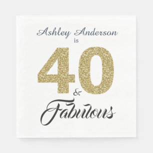 40 and Fabulous Gold Glitter 40th Birthday Party Napkin