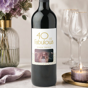 40 and Fabulous Gold Glitter 40th Birthday Photo  Wine Label