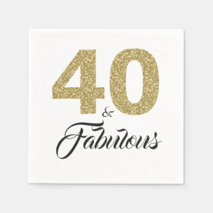 40 and Fabulous Gold Glitter Birthday Party Napkin
