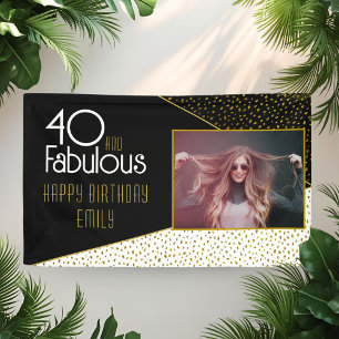 40 and Fabulous Gold Glitter Photo 40th Birthday  Banner