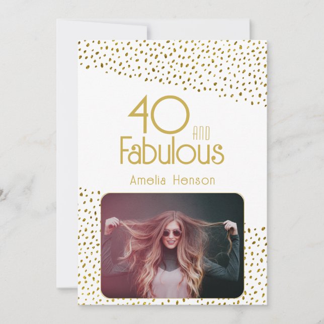 40 and Fabulous Gold Glitter Photo 40th Birthday Card (Front)