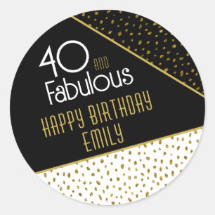 40 and Fabulous Gold Glitter Photo 40th Birthday Classic Round Sticker