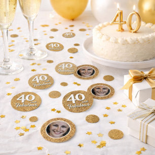 40 and Fabulous Gold Glitter Photo 40th Birthday Confetti