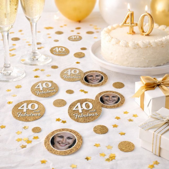 40 and Fabulous Gold Glitter Photo 40th Birthday  Confetti (Creator Uploaded)