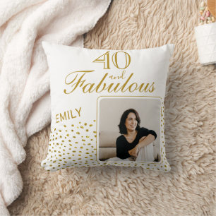 40 and Fabulous Gold Glitter Photo 40th Birthday Cushion