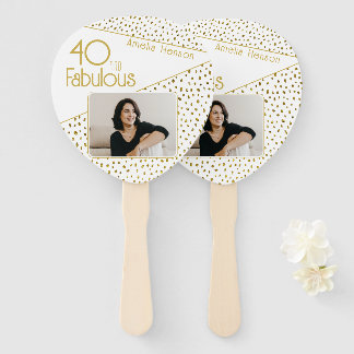 40 and Fabulous Gold Glitter Photo 40th Birthday  Hand Fan