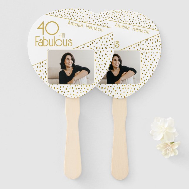 40 and Fabulous Gold Glitter Photo 40th Birthday  Hand Fan (Front and Back)