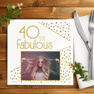 40 and Fabulous Gold Glitter Photo 40th Birthday  Napkin
