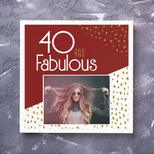 40 and Fabulous Gold Glitter Photo 40th Birthday  Napkin
