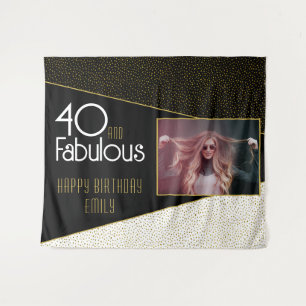 40 and Fabulous Gold Glitter Photo 40th Birthday  Tapestry