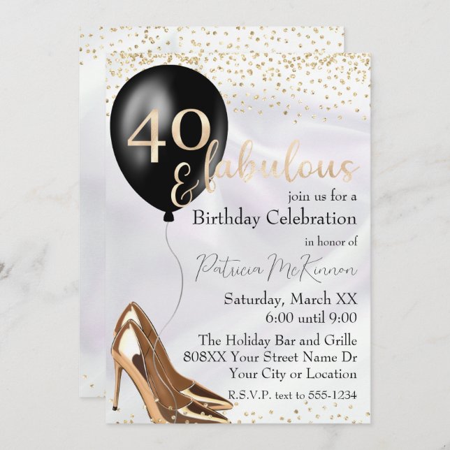 40 and Fabulous Gold High Heels Invitation (Front/Back)