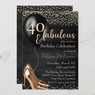 40 and Fabulous Gold High Heels on Black Invitation