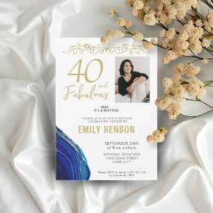 40 and Fabulous Gold Ornament 40th Birthday Photo  Invitation