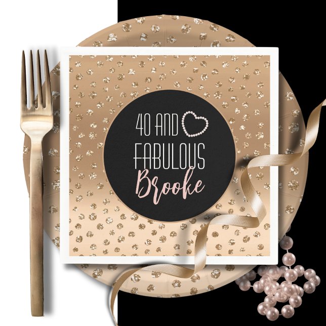 40 and Fabulous Gold Sparkle Black Blush Glamourou Napkin (Creator Uploaded)