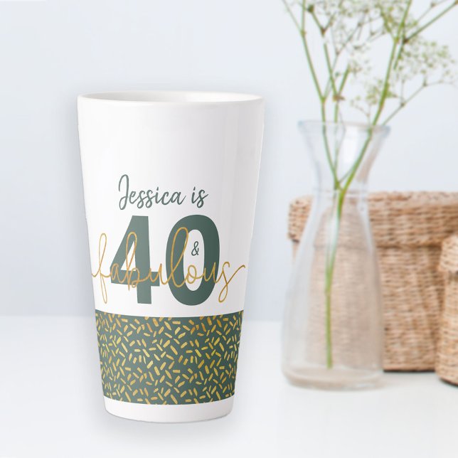 40 and Fabulous Green and Gold Personalised Latte Mug (Creator Uploaded)