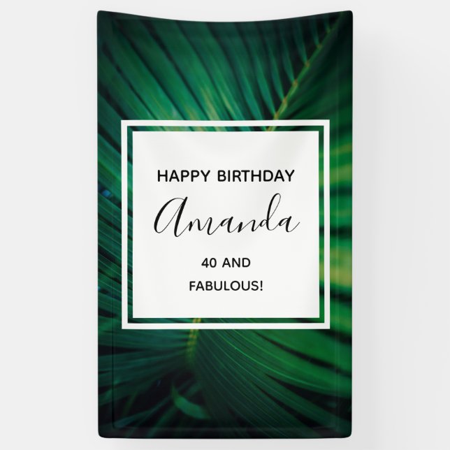 40 and Fabulous Green Tropical Leaf Birthday Banner (Vertical)