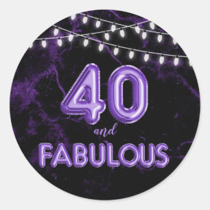 40 and Fabulous Lights & Purple Foil Balloons Classic Round Sticker
