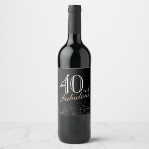 40 and Fabulous Modern and Elegant Black Birthday Wine Label