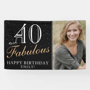 40 and Fabulous Modern Black 40th Birthday Photo Banner