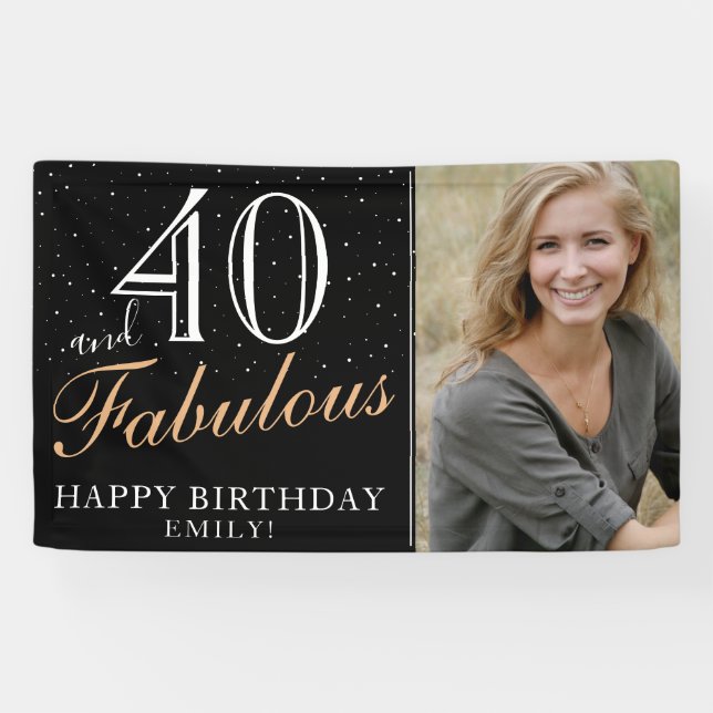 40 and Fabulous Modern Black 40th Birthday Photo Banner (Horizontal)
