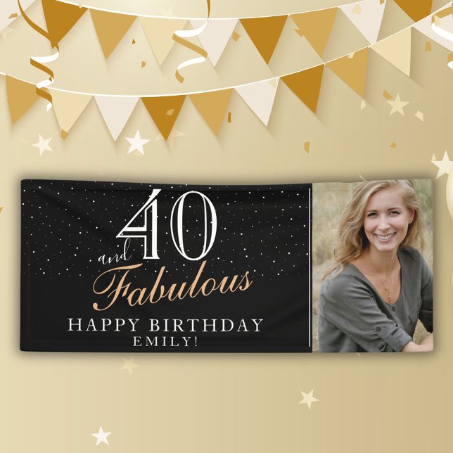 40 and Fabulous Modern Black 40th Birthday Photo Banner (Creator Uploaded)