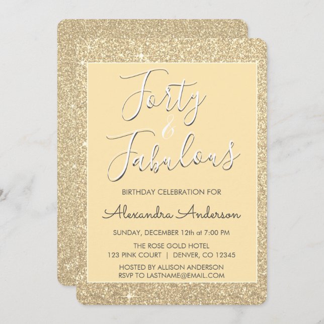 40 and Fabulous Modern Gold Glitter Invitation (Front/Back)