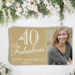 40 and Fabulous Modern Golden 40th Birthday Photo Banner