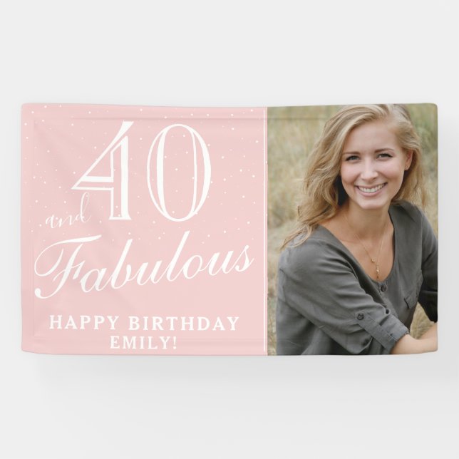 40 and Fabulous Modern Pink 40th Birthday Photo Banner (Horizontal)