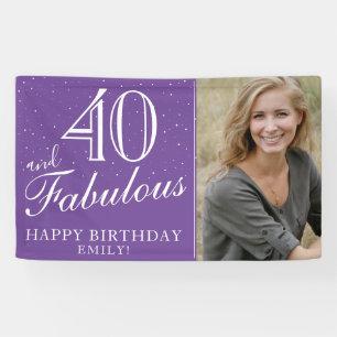 40 and Fabulous Modern Purple 40th Birthday Photo Banner