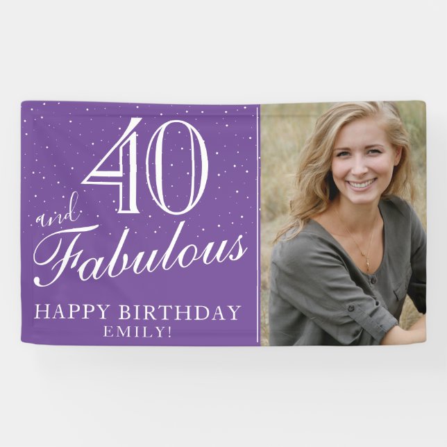 40 and Fabulous Modern Purple 40th Birthday Photo Banner (Horizontal)