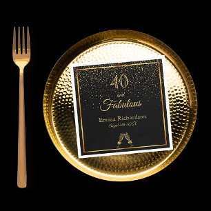 40 and fabulous on stylish black gold champagne napkin